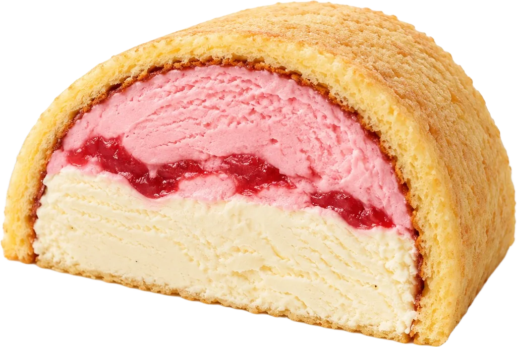 Omele FISÚ: pionono en media caña con helados de americana y frutilla